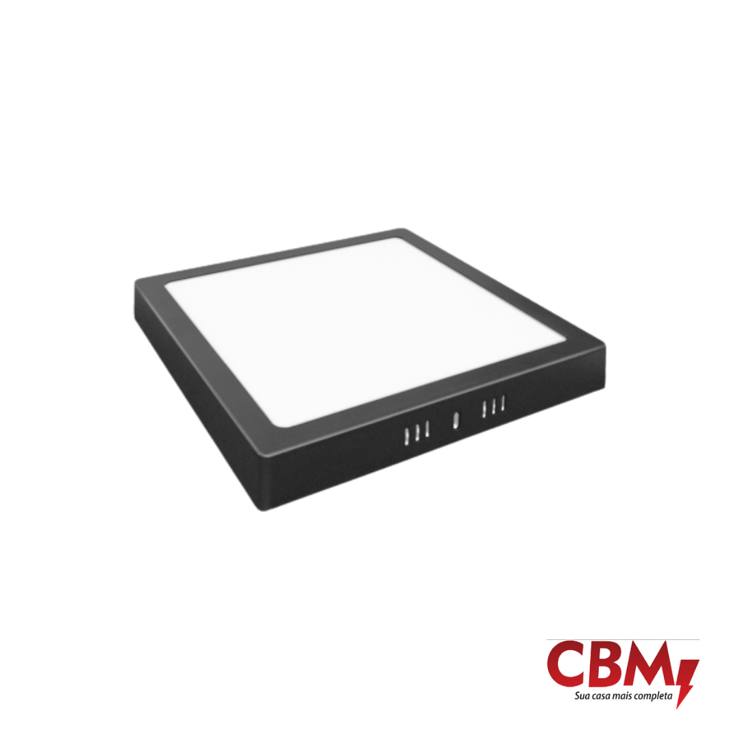 Placa LED Sobrepor Quadrada Preta 18W 3000K Flat Lumanti